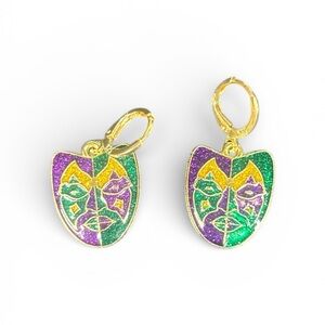 Gold and Purple Mask Earrings